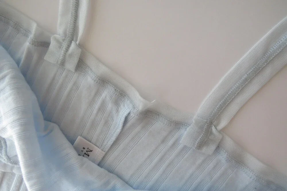 Vintage Italian Malizia La Perla Powder Blue Cotton Slip Dress, Embroidered Bead